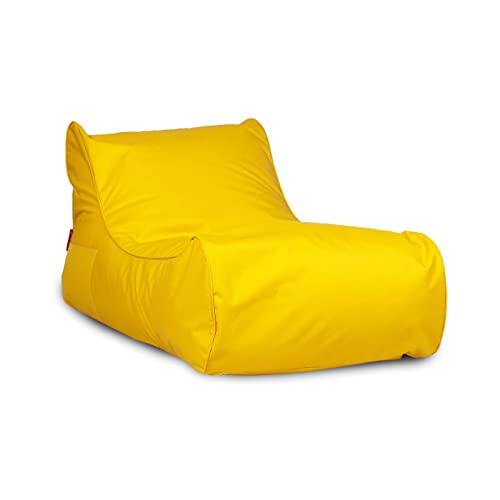 Ecopuf Master Sitzsack Outdoor Sonnenliege Chaise Longue XL Farbe Gelb Beanbag mit Seitliche Aufbewahrungstasche Chaiselongue Wasserfestes mit Füllung Dim 115X65X60 cm von Ecopuf