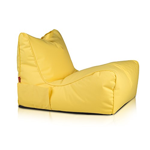 Ecopuf Outdoor Sitzsack Flavio – wetterfester Bean Bag Gelb - mit EPS-Perlenfüllung – idealer Sitzsack Sessel für Garten, Pool und Terrasse – Sitzbreite: 60 cm, Rückenlehne: 60 cm von Ecopuf