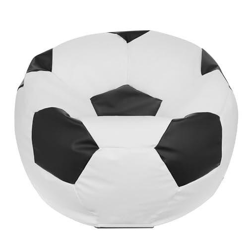 Ecopuf Football - Sitzsack Fussball Größe XL 105X80 cm Ideal für Kinder & Erwachsene - Fußball-Sitzsack aus Kunstleder - Sitzkissen Fußball Gefüllt mit Polystyrol (PS) Sitzkissen Gaming Sessel von Ecopuf