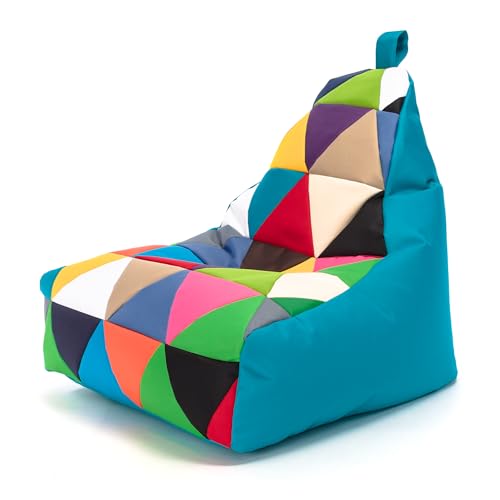 Ecopuf - Sessel Wohnzimmer - Keiko Patchwork S/M Polyester Sack Sitz - Entspannungssessel zum Sitzen - Sack Pouf reißfest schmutzabweisend - Pouff mit Handgriff - Wohnungseinrichtung - Hellblau Nc7 von Ecopuf