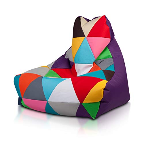 Ecopuf | Sitzsack Keiko Patchwork Größe S - Basic Indoor/Outdoor Pouf Violett - Sitzpouf Schmutzabweisend und Reißfest - Polystyrolpolsterung - Gaming Sitzsack mit Doppelreißverschluss und Griff von Ecopuf