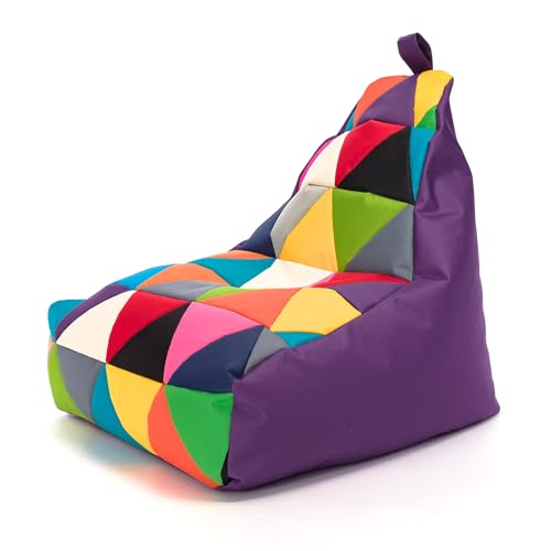 Ecopuf - Sessel Wohnzimmer - Keiko Patchwork S/M Polyester Sack Sitz - Entspannungssessel zum Sitzen - Sack Pouf reißfest schmutzabweisend - Pouff mit Handgriff - Wohnungseinrichtung - Violett Nc5 von Ecopuf