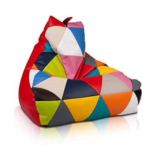 Ecopuf | Sitzsack Kunstleder Keiko Patchwork Größe S - Basic Indoor/Outdoor Pouf Rot - Sitzpouf Schmutzabweisend und Reißfest - Polystyrolpolsterung - mit Doppelreißverschluss und Griff von Ecopuf