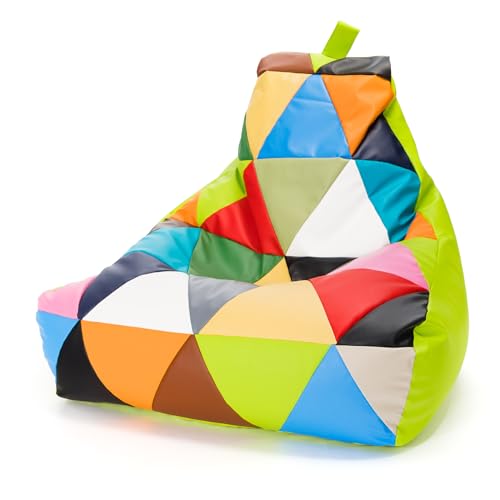 Ecopuf - Keiko Patchwork Pouf Sessel Outdoor - Sitzsack Styroporkugeln - Wasserfester Stoffsack - Entspannungssessel - Wohnungseinrichtung - Sessel Größe M - 100x80x85cm, Apfelgrün E16 von Ecopuf