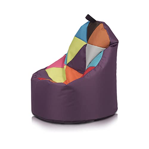 Ecopuf Yoko Sitzsack Patchwork Design | Pouf Sitzsack aus Polyester, wasserdicht, für den Außenbereich, Sitzsack mit Griff, Maße: 70 x 75 cm von Ecopuf