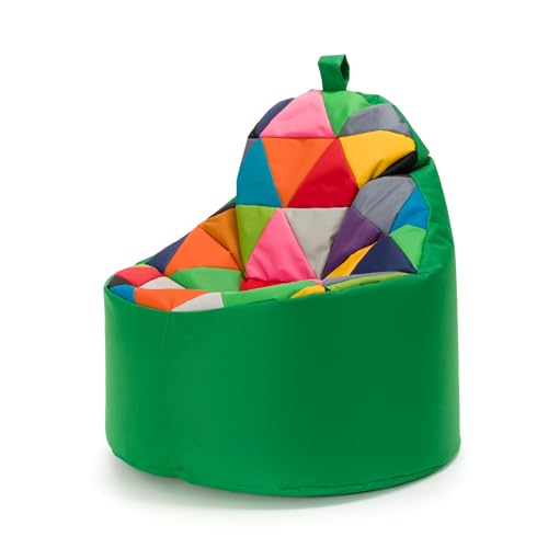 Ecopuf - Yoko Patchwork Pouf Sessel Outdoor - Sitzsack Kinderzimmer - Wasserfester Stoffsack - Entspannungssessel - Wohnungseinrichtung - Sessel Größe XL - 70x75cm, Mix/Flasche grün von Ecopuf