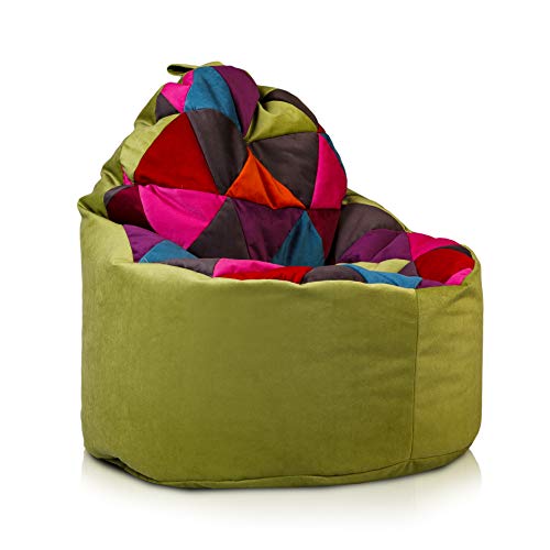 Ecopuf Yoko S Patchwork Sitzsack aus Mikrofaser - Plüsch-Bean-Bag mit Tragegriff - 70x75Cm von Ecopuf