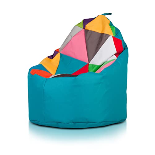 Ecopuf Yoko Sitzsack Patchwork Design | Pouf Sitzsack aus Polyester, wasserdicht, für den Außenbereich, Sitzsack mit Griff, Maße: 70 x 75 cm von Ecopuf