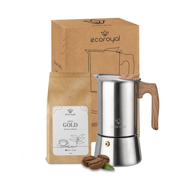 Ecoroyal Espressokocher Set + 250g Espressobohnen Gold von Ecoroyal