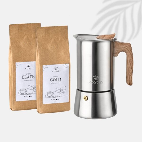Ecoroyal Espressokocher Set + 500g Espressobohnen gemahlen von Ecoroyal