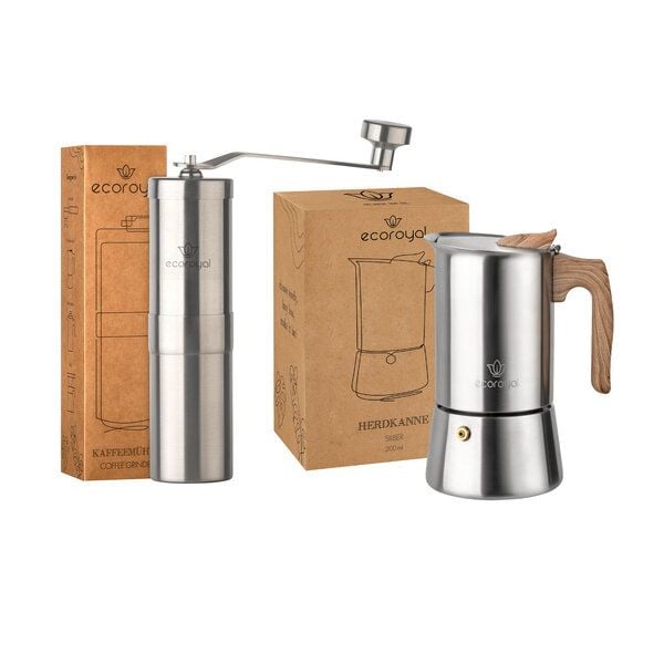 Ecoroyal Kaffeemühle manuell mit Kegelmahlwerk + Edelstahl Espressokocher l Ecoroyal Kaffeemühle manuell mit Kegelmahlwerk + Edelstahl Espressokocher l von Ecoroyal
