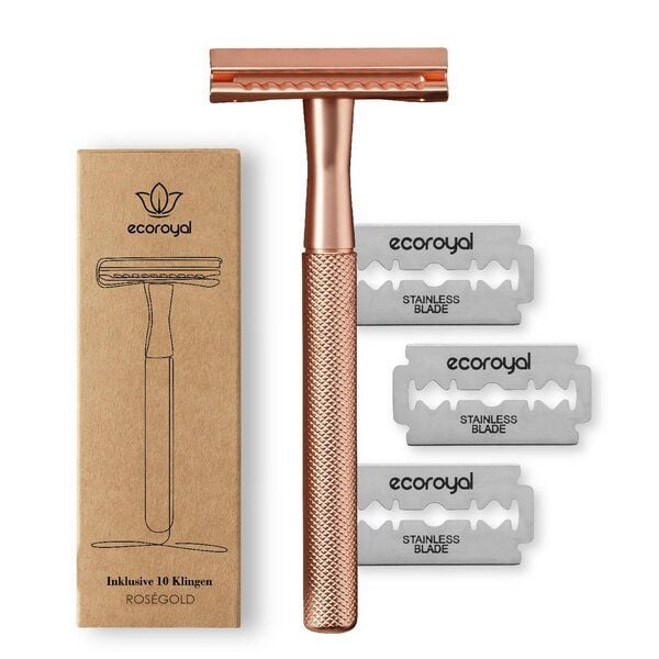 Ecoroyal Rasierhobel Damen Rosegold + 10 Rasierklingen Metallrasierer von Ecoroyal