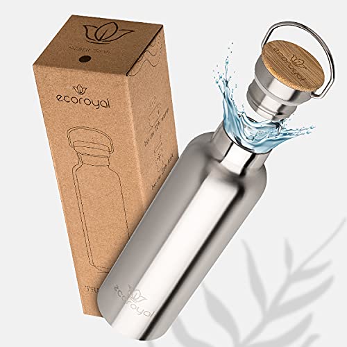 Ecoroyal Trinkflasche Edelstahl 750ml - Thermosflasche für Kinder & Erwachsene - Wasserflasche ist auslaufsicher - Isolierflasche (Silber) von Ecoroyal