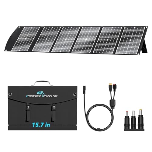 Ecosonique 100W Tragbare Faltbare Solarpanel Ladegerät Schnelles Laden mit USB-C PD3.0 USB-A QC3.0 DC 20V Leichtgewicht mit Kickstand für Camping Power Station Solargeneratoren Handys Power Bank von Ecosonique Technology
