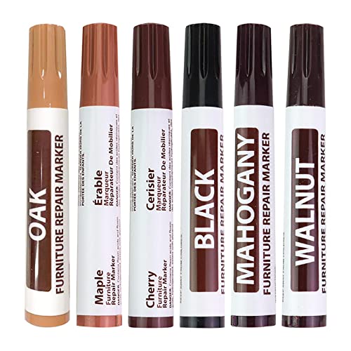 Ecoticfate 6 Stück Holzmarker Reparatur Möbel Marker Stift, Universelle Lackstift Bodenkratzer Holzmöbel Treppen Türen Füllfarbe 6 Farben Holzausbesserungsmarker Refinishing Paint Flecken Farbe von Ecoticfate