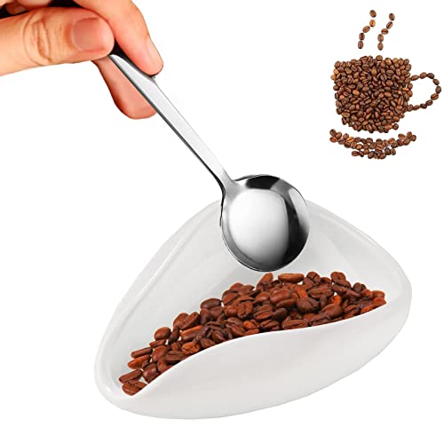 Ecoticfate Kaffeebohnen-Dosierbecher,Kaffeebohnenschaufel aus Keramik | Mit Edelstahllöffel, weißem Kaffeepulver-Dosierschüssel-Set für Matcha-Pulver von Ecoticfate