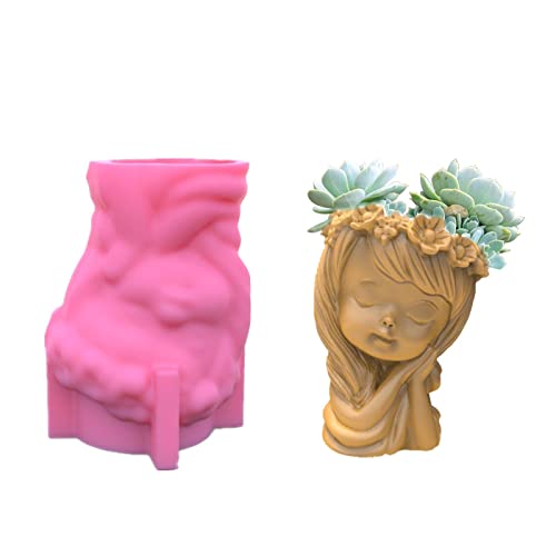Sukkulententöpfe Silikonform, 3D Schlafende Mädchen Sukkulententöpfe Silikon Formen Gießformen Für DIY Blumentopf, Haus Dekoration von Ecoticfate