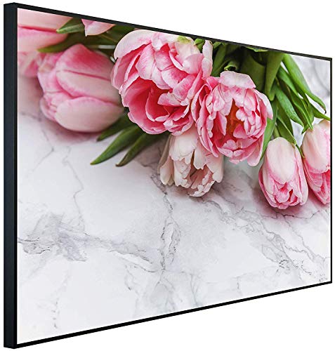 Ecowelle Infrarotheizung mit Bild | 900 Watt | 60x120 cm | Infrarot Heizung| | Made in Germany| a 20 Strauß frischer rosa Tulpen von Ecowelle