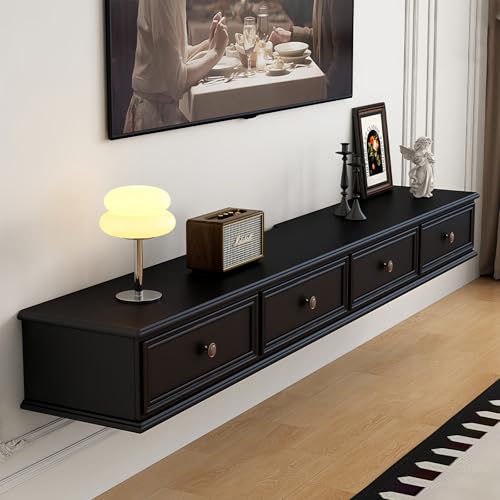 Ecoxsnz Schwebender Retro-TV-Schrank mit Schubladen, Wandmontierte Entertainment-Medienkonsole Mit Kabellöchern für Wohnzimmer und Büro (Schwarz, 220cm) von Ecoxsnz