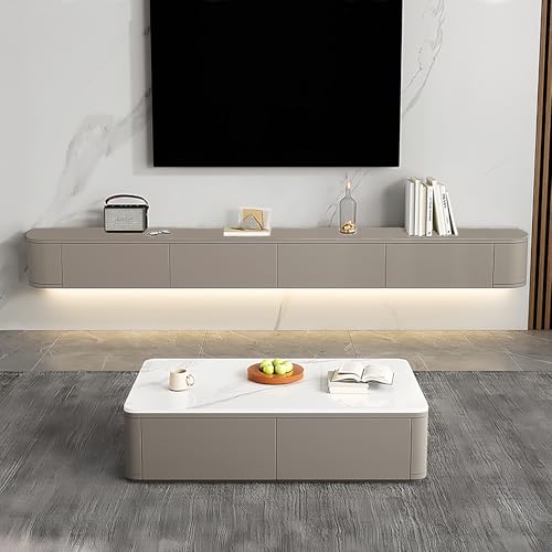 Ecoxsnz Schwebender TV-Ständer, Wandmontierter TV-Schrank mit Schubladen, 280 cm Lange TV-Medienkonsole, Große TV-Bank mit Stauraum unter dem Fernseher (Khaki, 280cm/110.2") von Ecoxsnz