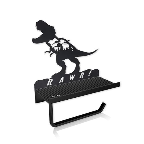 Ecqizer Dinosaurier Toilettenpapierhalter mit Ablage Metall Dino Coole Badezimmer Dekor Zubehör T. Rex Lustiger Papierhandtuchhalter Bauernhaus von Ecqizer
