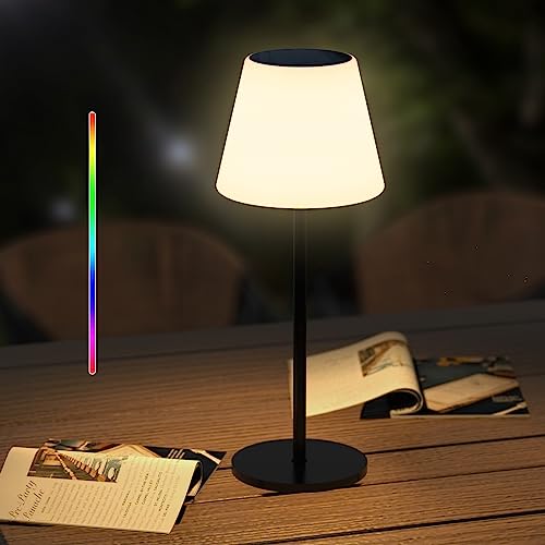 Ecvivk Solar Tischlampe Outdoor Tischleuchte mit Lichtsensor,Dimmbar Warmweiß und RGB LED Tischlampe Kabellos,Tragbare Aufladbar Solarlampen für InnenAußen、Garten、Terrasse、Schlafzimmer、Camping. von Ecvivk