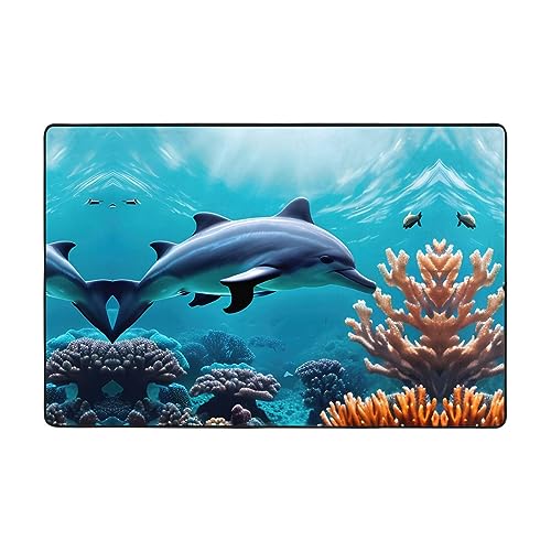 EdWal Schöne Unterwasserwelt Delfine, Korallendruck, superweich, für Wohnzimmer, Schlafzimmer, Badezimmer, Küche, Bodenmatten von EdWal