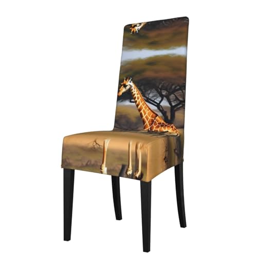 EdWal Stuhlhussen Afrika Giraffe Majestätischer Baumdruck Stuhlhussen für Esszimmer Wasserdicht Stretch Esszimmerstuhlhussen für Esszimmer Küche von EdWal