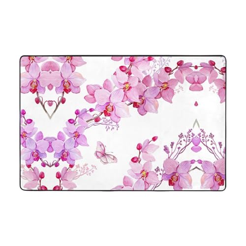 EdWal Teppich, Motiv: rosa Blumen und Schmetterlinge, superweich, für Wohnzimmer, Schlafzimmer, Badezimmer, Küche, Bodenmatten von EdWal