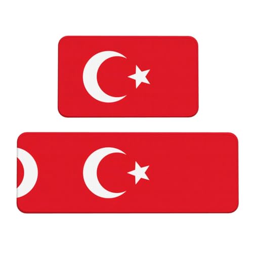 EdWal Teppich-Set, Motiv: Flagge der Türkei, rutschfest, Küchenmatten, Bauernhaus-Kochmatten, wasserdichte Teppiche, für Bürowäsche, 2 Stück von EdWal