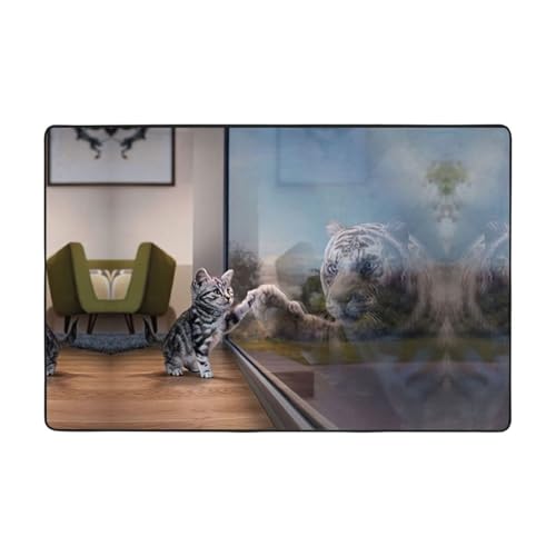 EdWal Teppich mit Katzenmotiv und reflektierendem Tiger, superweich, für Wohnzimmer, Schlafzimmer, Badezimmer, Küche, Bodenmatten von EdWal