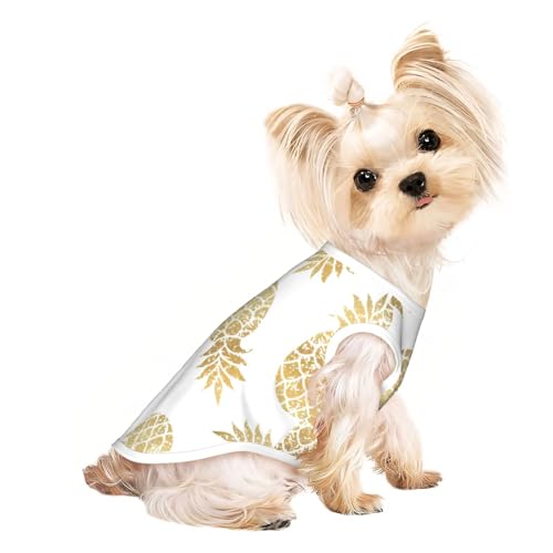 Hunde-Shirts für kleine Hunde, dehnbar, leicht, Tanktop, ärmellos, gestreift, goldfarben mit Ananas-Motiv Hunde-Shirts für kleine Hunde, dehnbar, leicht, Tanktop, ärmellos, gestreift, goldfarben mit Ananas-Motiv von EdWal