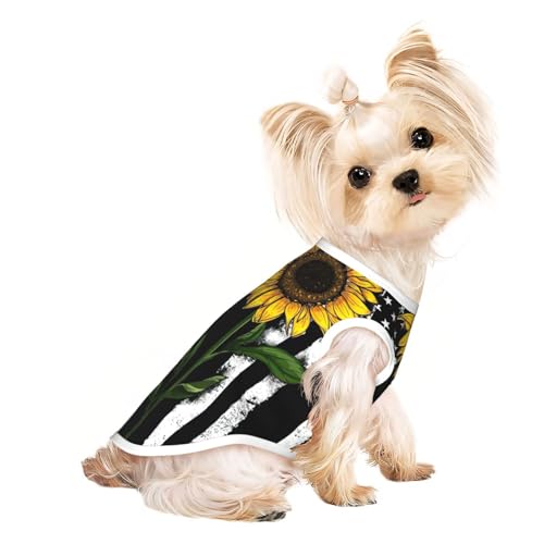 Hunde-Shirts mit Sonnenblumen- und amerikanischer Flagge, für kleine Hunde, dehnbar, leicht, Tanktop, ärmellos, gestreift Hunde-Shirts mit Sonnenblumen- und amerikanischer Flagge, für kleine Hunde, dehnbar, leicht, Tanktop, ärmellos, gestreift von EdWal