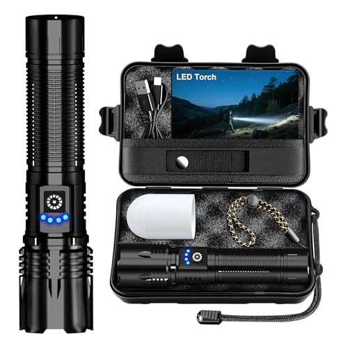 Taschenlampe LED Extrem Hell USB C Aufladbar 50000 Lumen 24 Stunden Akkulaufzeit Taschenlampen Zoombare Torch mit 5 Lichtmodi IP67 wasserdicht, Akku Flashlight Taktische für Camping Wandern Notfäll von Edasion
