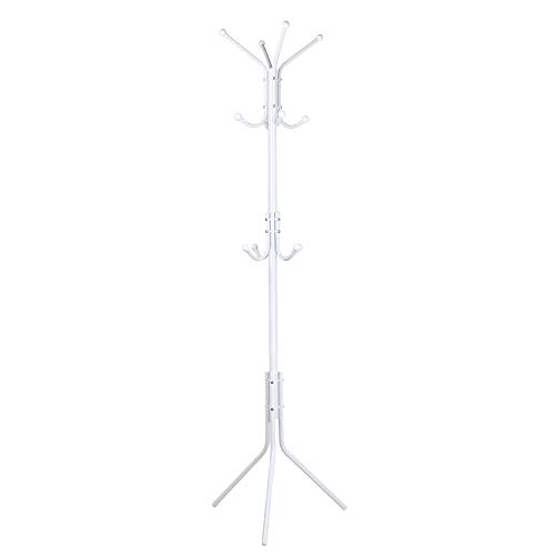 Edaygo Garderobenständer Kleiderständer Ständer, Platzsparend, 180 cm Höhe, Metall, 25 kg max. Belastbarkeit, 12 Haken, Weiß von Edaygo