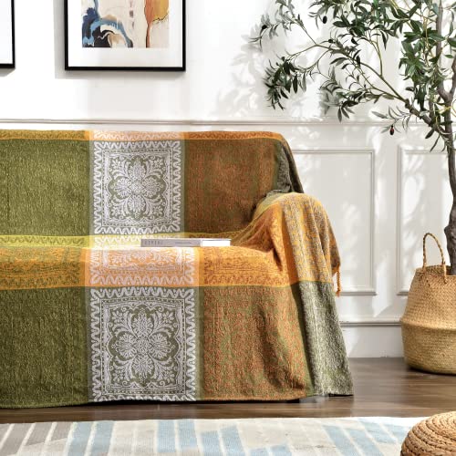 Edcooy Chenille-Jacquard-Quasten, bunte Überwurfdecke, Sofa, Stuhl, Bettbezug, weiche Sessel, Boho-Hippie-Raumdekoration (grün, 150 x 200 cm) von Edcooy