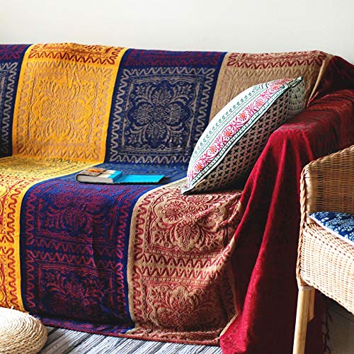 Edcooy Überwürfe für große Sofas, Chenille-Jacquard-Quasten, Überwurf, Decken für Bett-Settees, Stuhl, Schonbezug, 2-Sitzer, 3-Sitzer, böhmische Fransenquasten, Rot, Größe L 220 x 260 cm von Edcooy