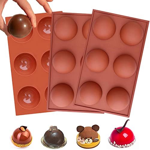 Heiße Schokoladenbomben-Form aus Silikon, große Schokoladenkugelform, Silikonform, heiße Kakaobomben, 6,3 cm, runde Schokoladenform, Halbkugel, Silikonform, Schokolade, halbe Kuppelform, 3 Stück von EddHomes