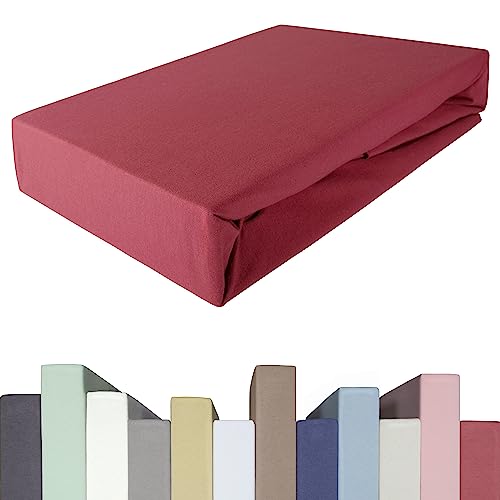 EDDA LUX Spannbettlaken für 20-40 cm hohe Matratzen, 120 x 200-220 bis 130 x 200-220 cm, Oeko-Tex, Baumwolle m. 5% Elasthan, Premium Spannbetttuch für Boxspringbett, in Granatapfel von Edda Lux