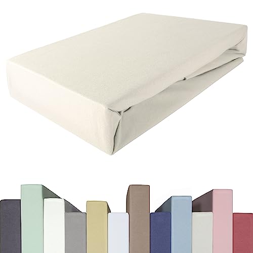 EDDA LUX Spannbettlaken für 20-40 cm hohe Matratzen, 120 x 200-220 bis 130 x 200-220 cm, Oeko-Tex, Baumwolle m. 5% Elasthan, Premium Spannbetttuch für Boxspringbett, in Natur von Edda Lux