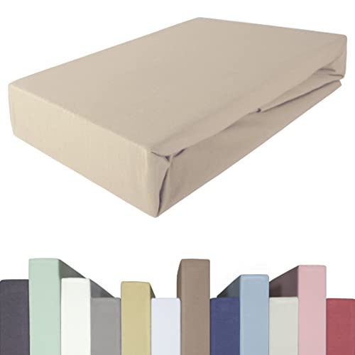 EDDA LUX Spannbettlaken für 20-40 cm hohe Matratzen, 200 x 220-240 bis 220 x 220-240 cm, Öko-Tex, Baumwolle m. 5% Elasthan, Premium Spannbetttuch für Boxspringbett, in Sand von Edda Lux