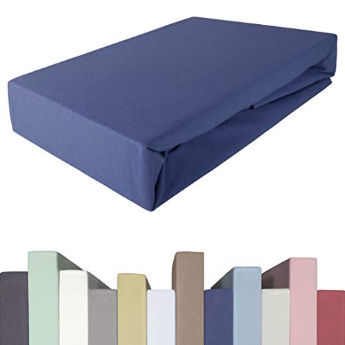 EDDA LUX Spannbettlaken für 20-40 cm hohe Matratzen, 140 x 200-220 bis 160 x 200-220 cm, Öko-Tex, Baumwolle m. 5% Elasthan, Premium Spannbetttuch für Boxspringbett, in Blaubeere von Edda Lux