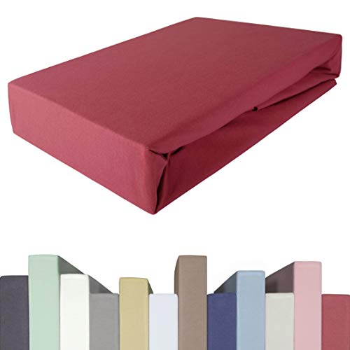 EDDA LUX Spannbettlaken für 20-40 cm hohe Matratzen, 90 x 200-220 bis 100 x 200-220 cm, Öko-Tex, Baumwolle m. 5% Elasthan, Premium Spannbetttuch für Boxspringbett, in Granatapfel von Edda Lux