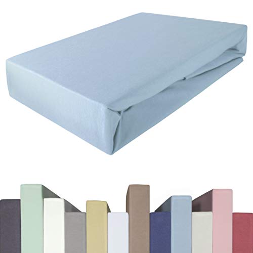 EDDA LUX Spannbettlaken für 20-40 cm hohe Matratzen, 90 x 200-220 bis 100 x 200-220 cm, Öko-Tex, Baumwolle m. 5% Elasthan, Premium Spannbetttuch für Boxspringbett, in Nordic Blue von Edda Lux