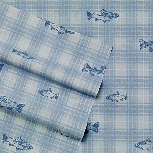 Eddie Bauer Bettlaken aus Baumwoll-Perkal-Bettwäsche-Set, frische und Coole Wohnkultur, Twin, Methow Plaid Blue von Eddie Bauer