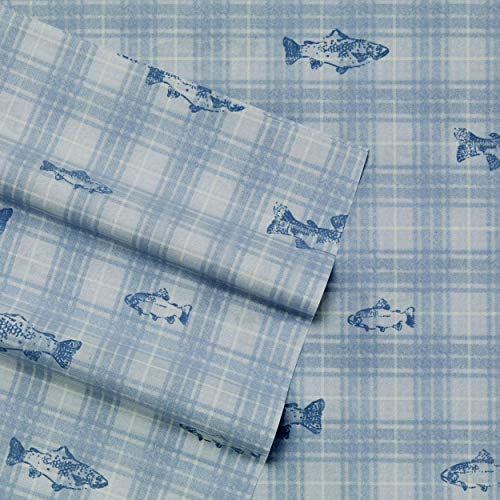 Eddie Bauer Bettwäsche-Set, Baumwoll-Perkal, knackige und Coole Heimdekoration, Doppelbett, Methow Plaid Blau von Eddie Bauer