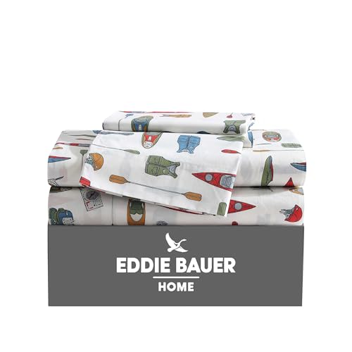 Eddie Bauer Bettwäsche-Set für King-Size-Bett, Baumwoll-Perkal-Bettwäsche-Set, frische und Coole Heimdekoration (Kajak-Abenteuer, King-Size) von Eddie Bauer