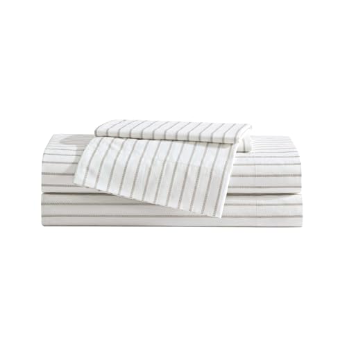 Eddie Bauer Bettwäsche-Set für Kingsize-Bett, Baumwollperkal, superweiche und gemütliche Heimdekoration, Oeko-TEX-Zertifiziert (Essential-Streifen, Beige, Kingsize) von Eddie Bauer