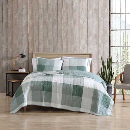 Eddie Bauer Boulder Plaid Quilt Set King Pastel Green von Eddie Bauer