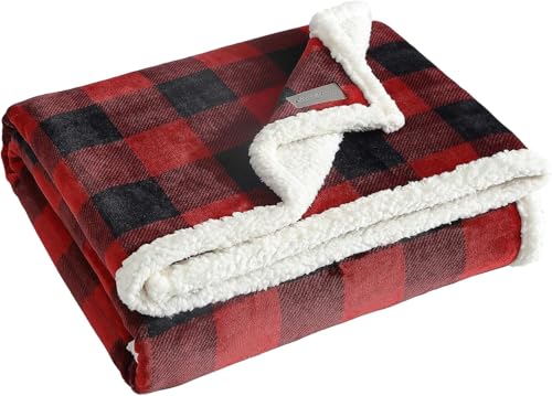 Eddie Bauer Buffalo Plaid Main Wende-Bettwäsche, Büffelkaro, Heimdekoration für alle Jahreszeiten, Sherpa Baumwolle, Rotes Karomuster, Throw von Eddie Bauer